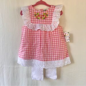 NWT Little Me Pink Gingham Dress & Polka Dot Leggings, 24M